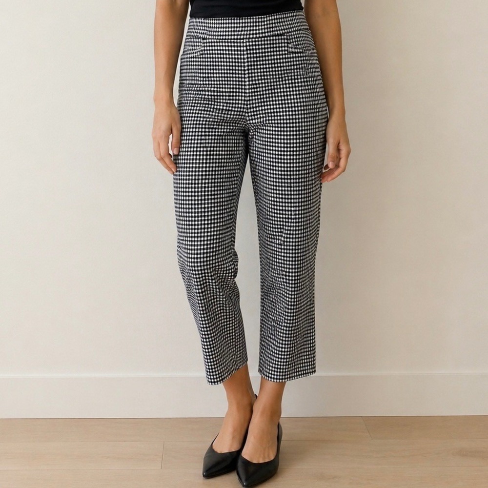Avenue‎ Womens Black White Gingham Check Elastic Waist Ankle Crop Pants Size 16